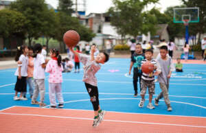 Children on multi-purpose sports grounds