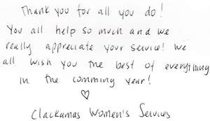 Note from Clackamas Women's Services