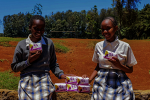 Two girls who received sanitary towels