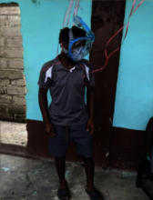 Fisherman practices using swimming gear