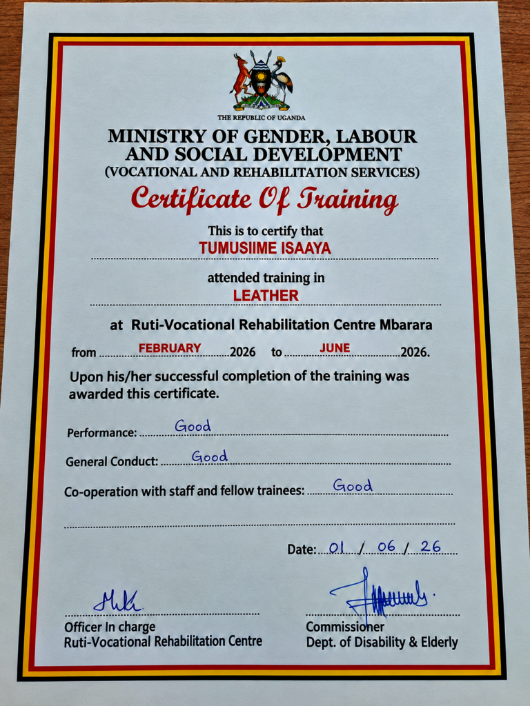 Isaaya's reward for completing Vocational training