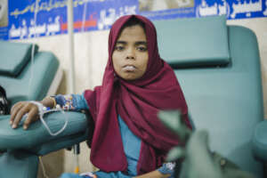 A child getting IV chelation therapy