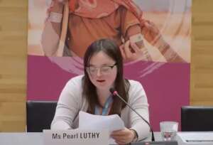 Pearl speaking at the Pre-Summit event