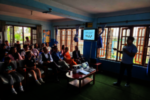 Hem Moktan speaks at the WDACL event in Hamro Ghar