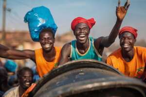 Young Men Collect Trash in Juba City