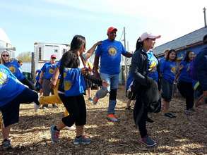 Participants streching for the 5K
