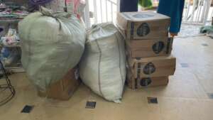 The supplies for the baby bags.