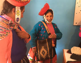 Yolanda trying on our new shoulder bag!