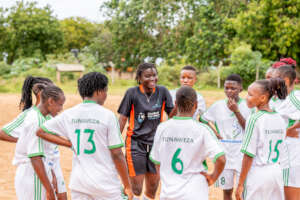Girls football practice session