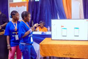 Girls showcasing their Technovation project