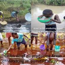 Photos showing and kids fetching and drinking oil