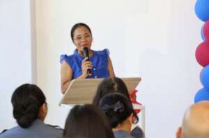 Head Midwife Marlene addresses the crowd
