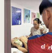 Both mother and father hearing the baby's heart
