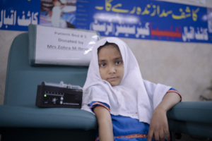 A young patient receiving iron chelation therapy