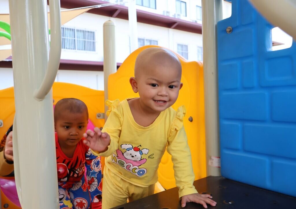 Children playing on the playground equipment