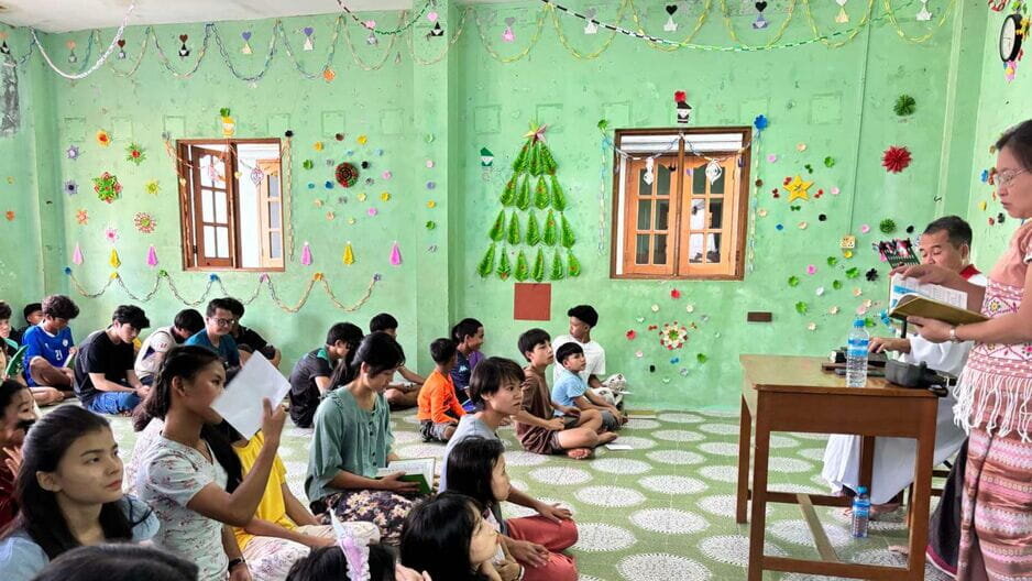 Christian children gathering in the chapel
