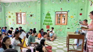 Christian children gathering in the chapel