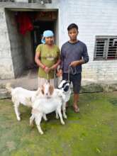 Sujita Chaudhary and family member with goats