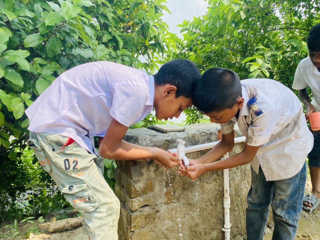 Students are using the water facility