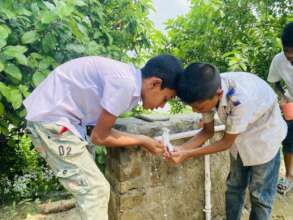 Students are using the water facility