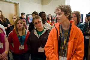 Students attending the Race Exhibit