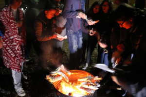 Making campfire banana boats