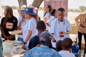 Children getting sweets during the party