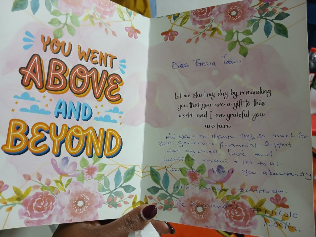 A heartfelt thank-you card from Nicole