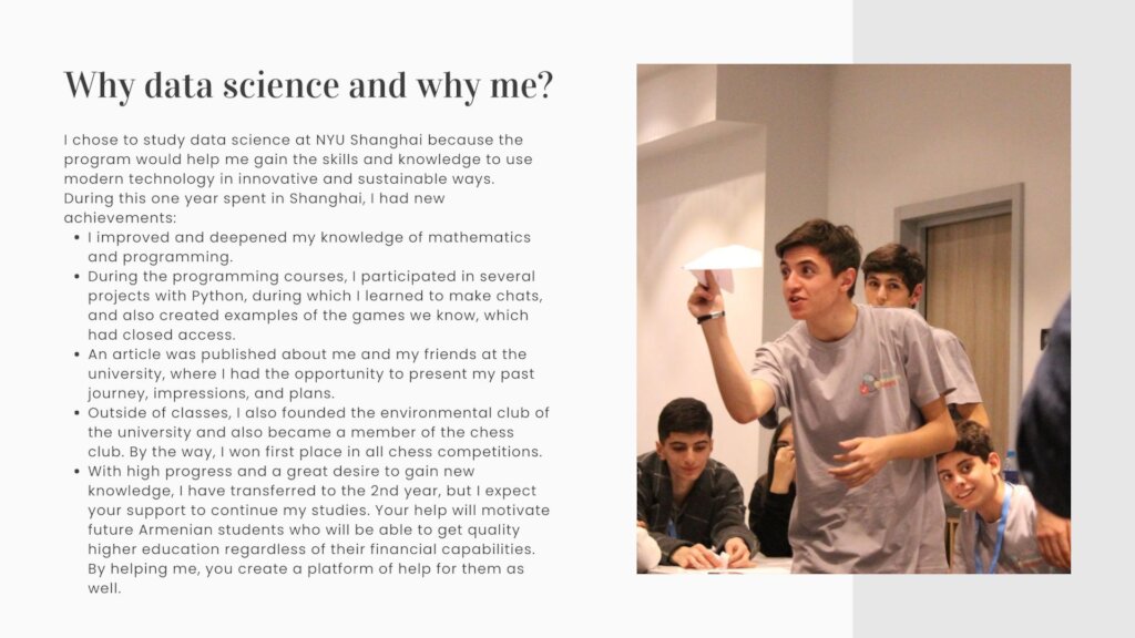 Support Armath alumni Hovik to study at NYU