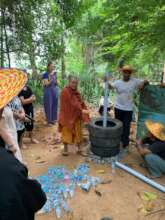 Ajahn Sangkom demonstrating the ground water bank