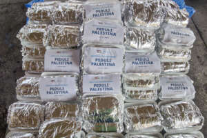 pile of food aid in Palestine