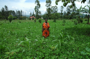 Women standing in her garden during staff visit