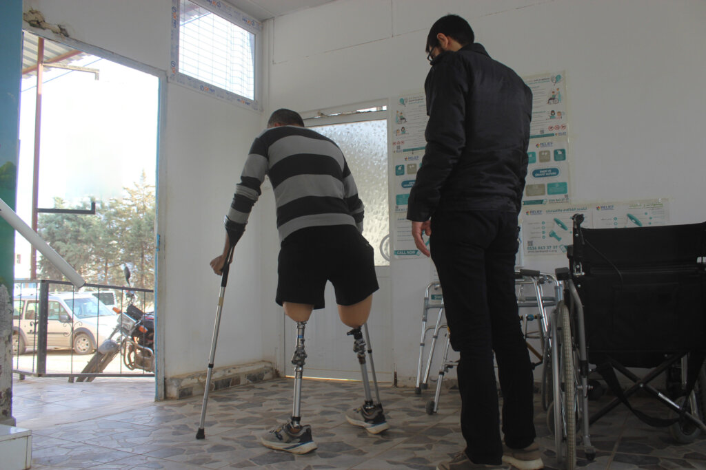 Training on using the prosthetic limb.