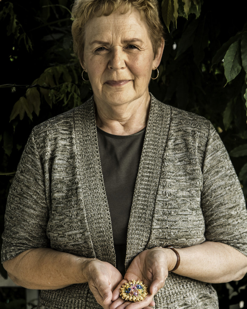 Jeannette, holding a craft made at a TB sanatorium