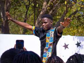 John delivering his leaving speech.