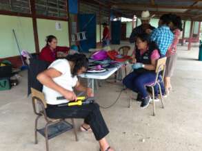 Women working on the solar installation.