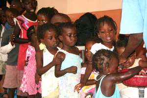 Lining up to wash hands and prevent Cholera