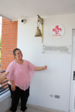 Sandra ringing the bell