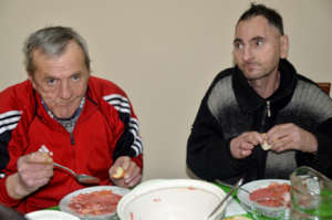 Mircea & Serghei Eating Borscht and Bread