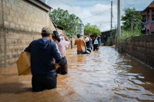 Staff distributing emergency relief