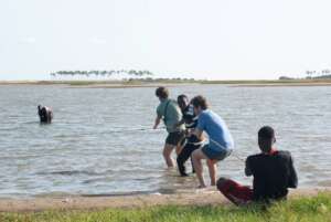fishing in the lagoon at Akosua village