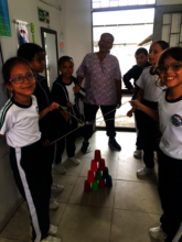 Kids happily team working