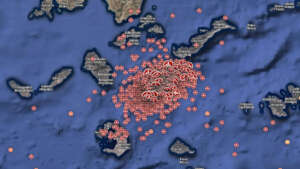 earthquake MAP for Santorini and neighboring islan