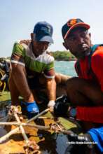 Bocachica locals attaching corals to Reef Stars