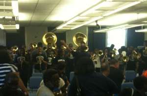 Hunting High School Band playing new instruments