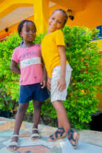 Two students enjoying a photo during summer