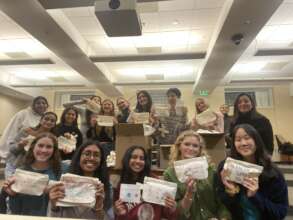 Northeastern University students packing kits