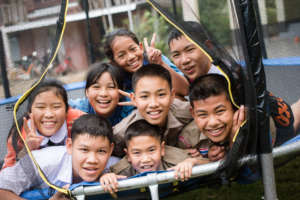 Students on the trampoline at our Resource Center