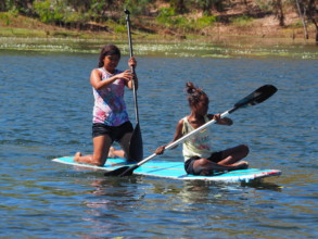 Jessica and Abie getting the hang of the paddling.
