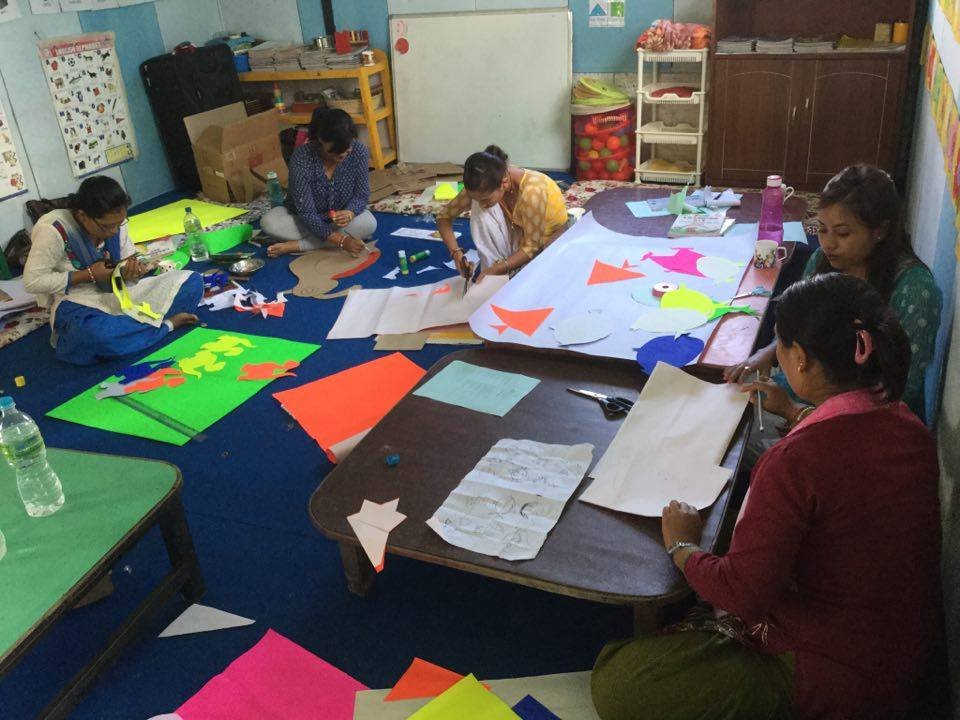 Student teachers preparing materials